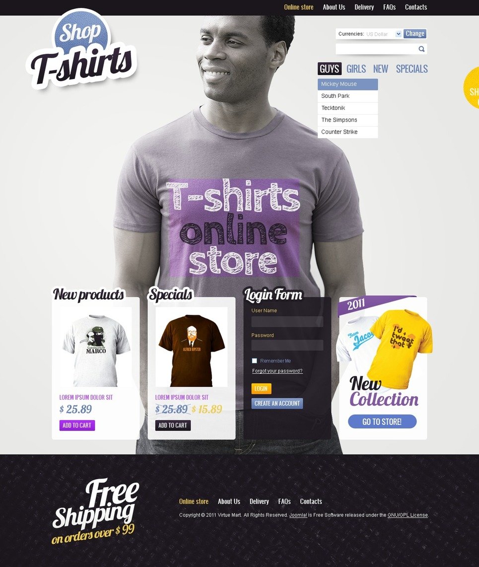T-shirt Shop VirtueMart Template - Web Design Templates, Website ...