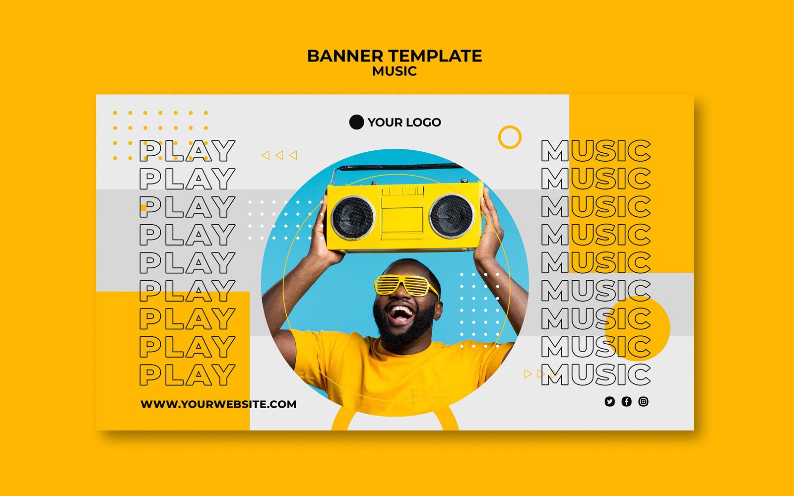 Man Holding A Cassette Social Media Banner Cover Template