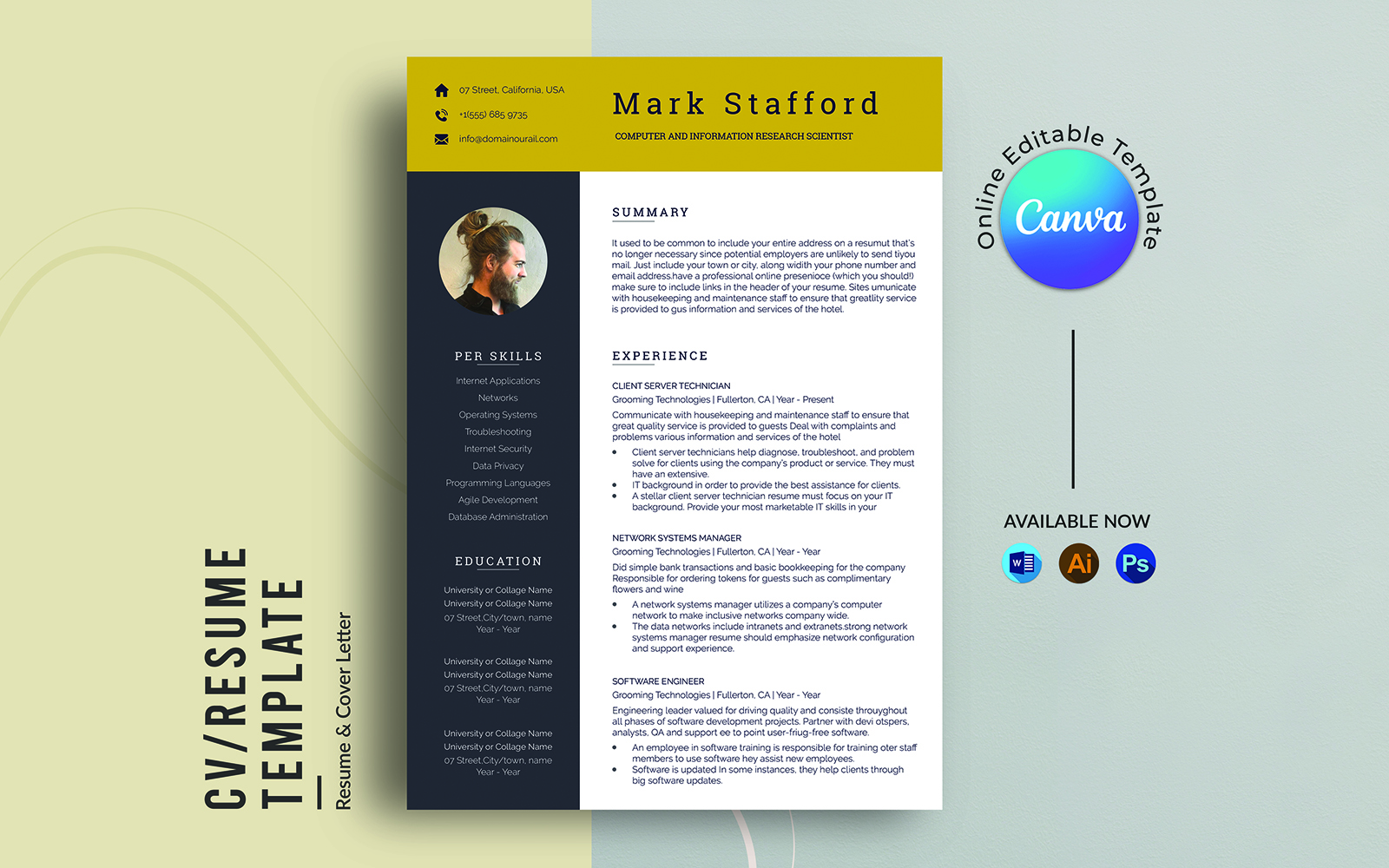 IT Specialist 2 Page Modern ATS Friendly Canva Resume Template