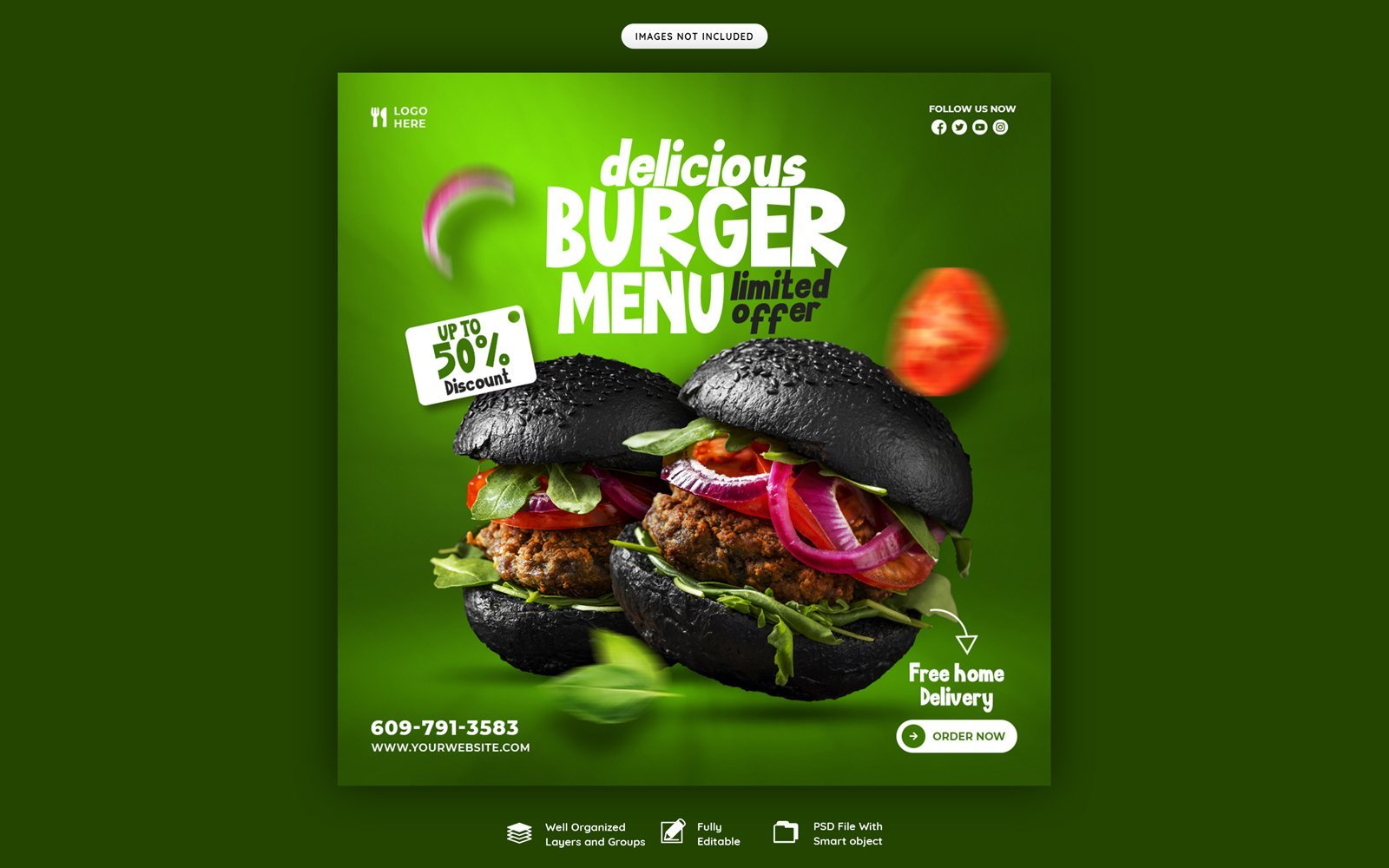 Delicious Burger Menu Social media Post Template