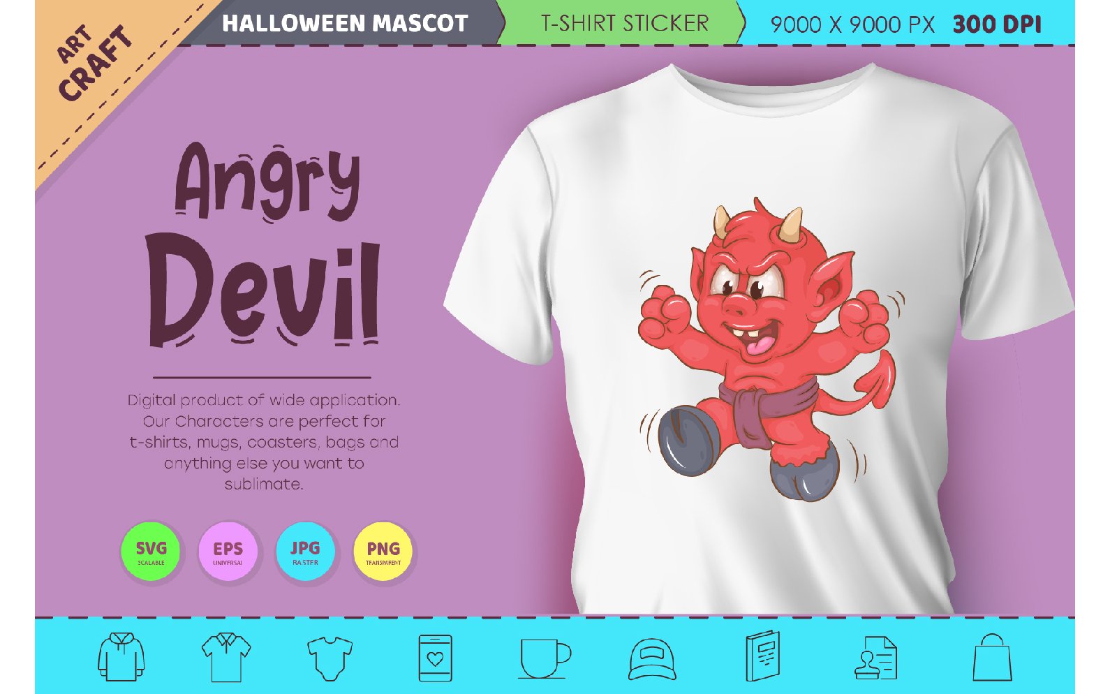 Angry little devil. Halloween mascot.