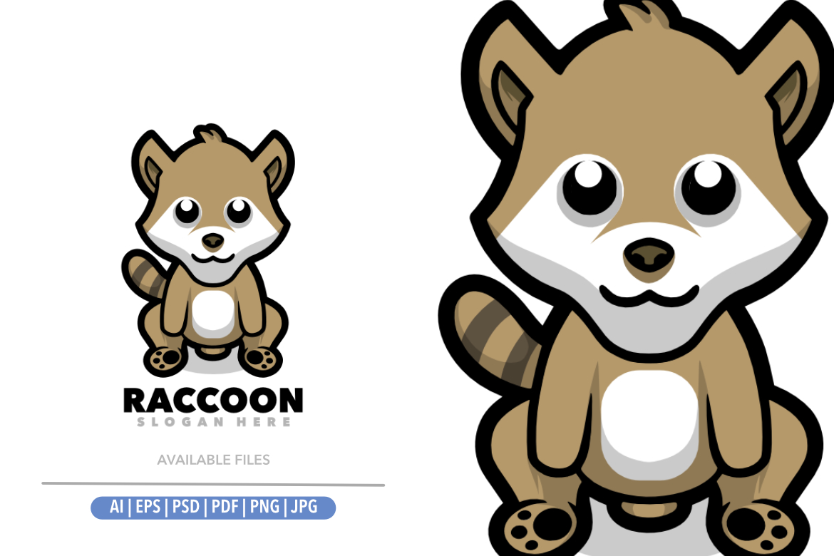 Cute raccoon baby cartoon logo