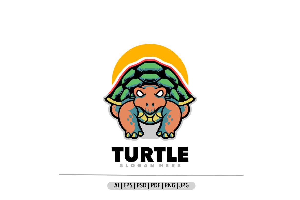 Turtle mascot cartoon logo design template