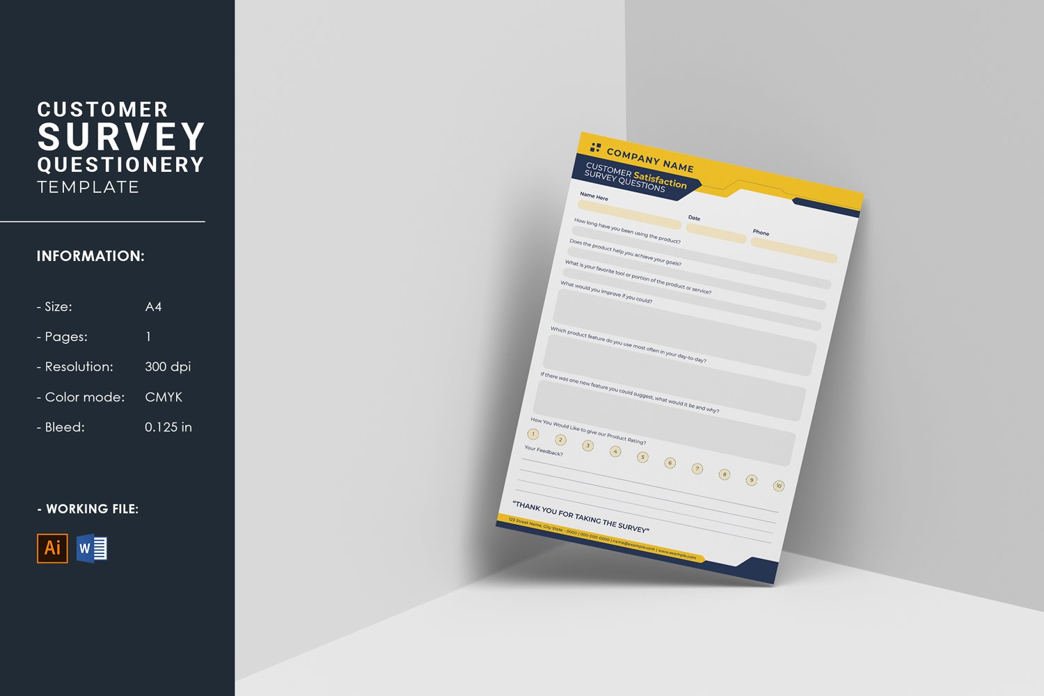 Client Questionnaire Template. Illustrator and MS Word Template