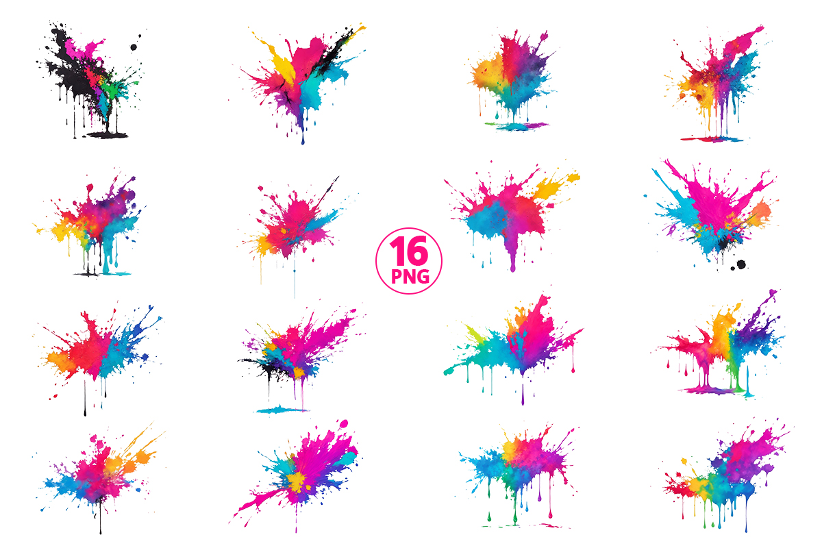 Colorful rainbow paint splash powder explosion background, alcohol ink splatter transparent png