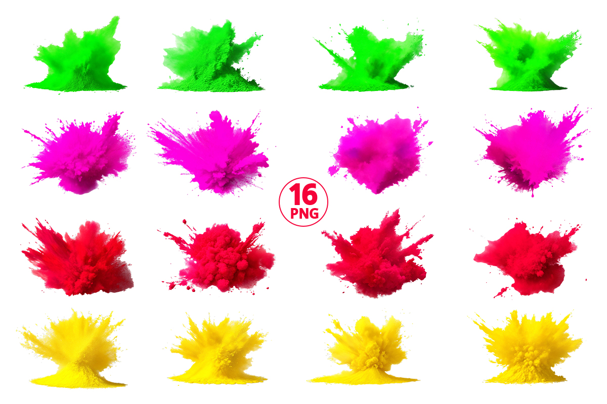 Colorful paint splash explosion of colored powder brush and alcohol ink splatter background