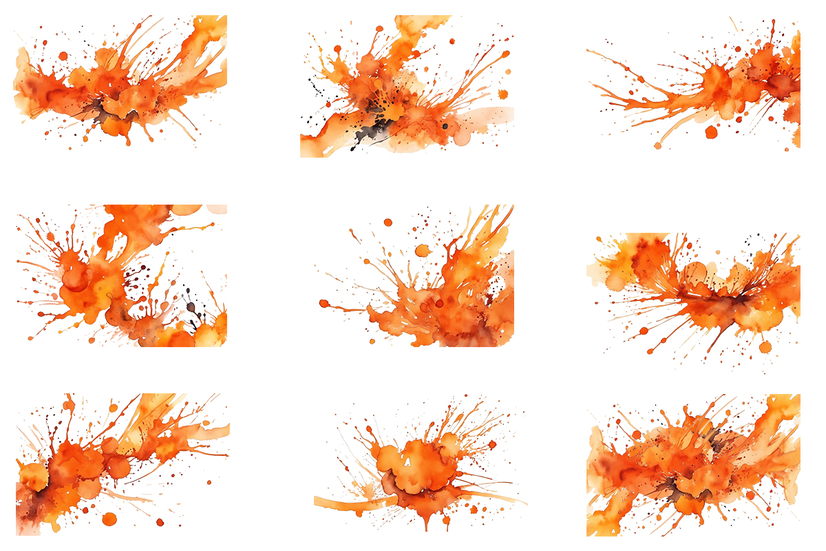 Orange watercolor paint ink splatter background