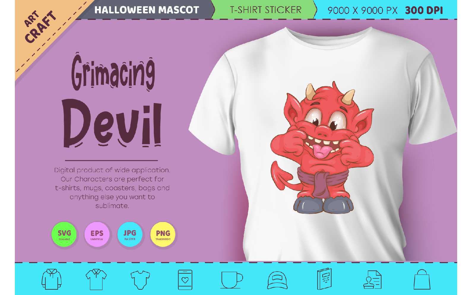 Grimacing little devil. Halloween mascot.