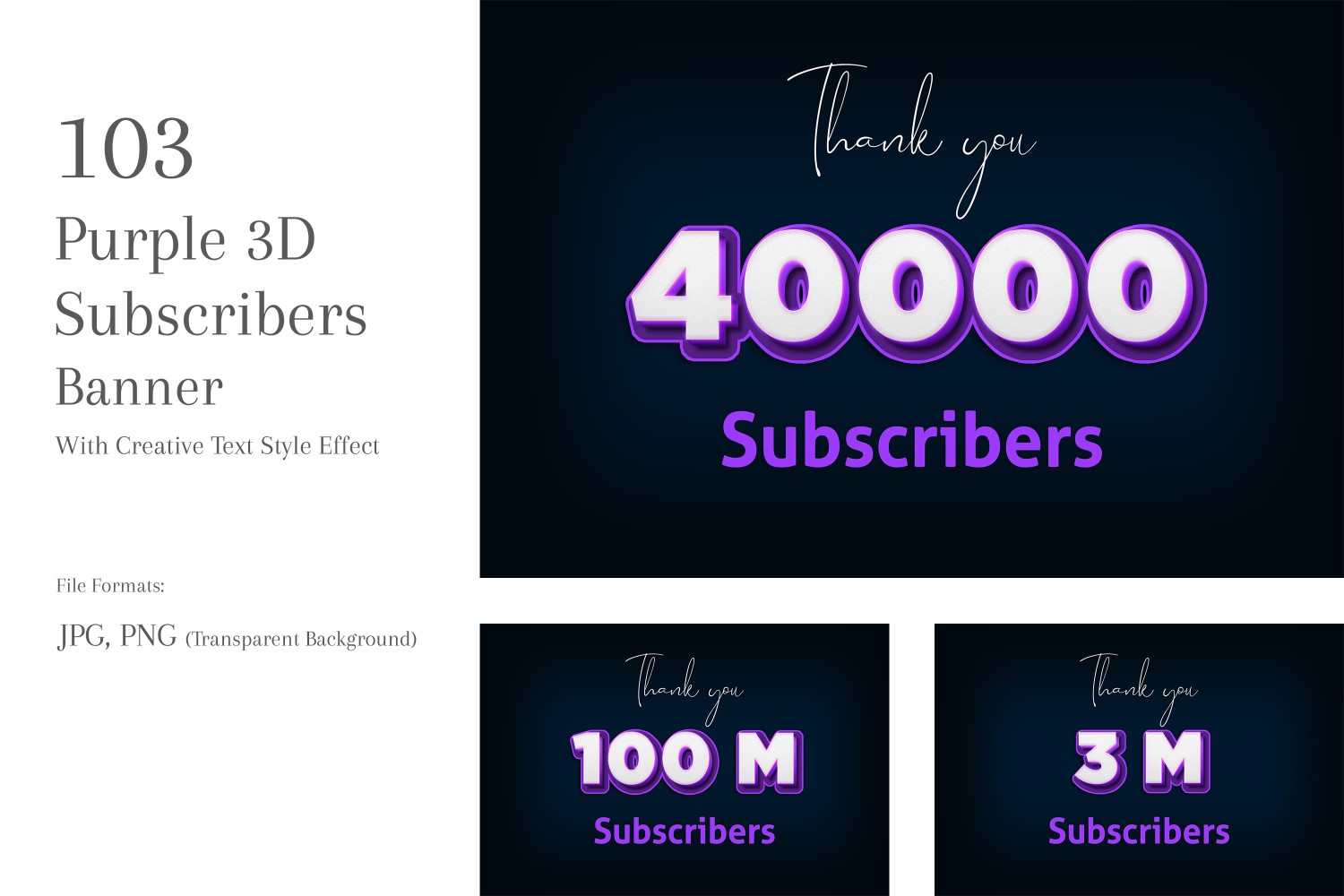 Purple 3D Subscribers Banner Design Set 7