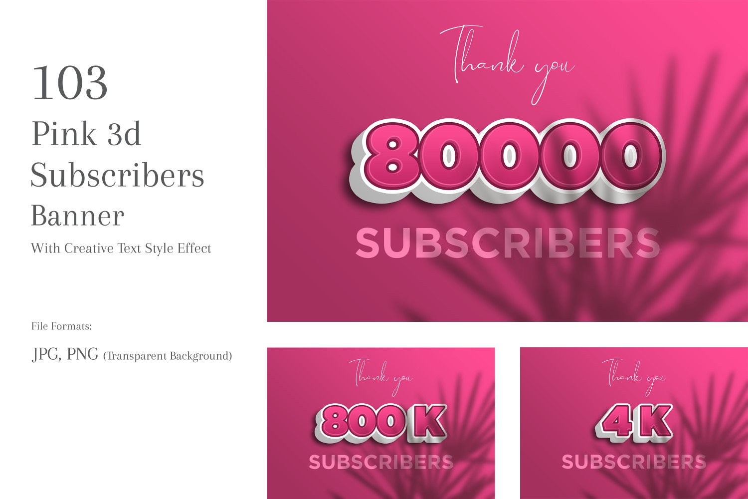 Pink 3d Subscribers Banners Design Set 66