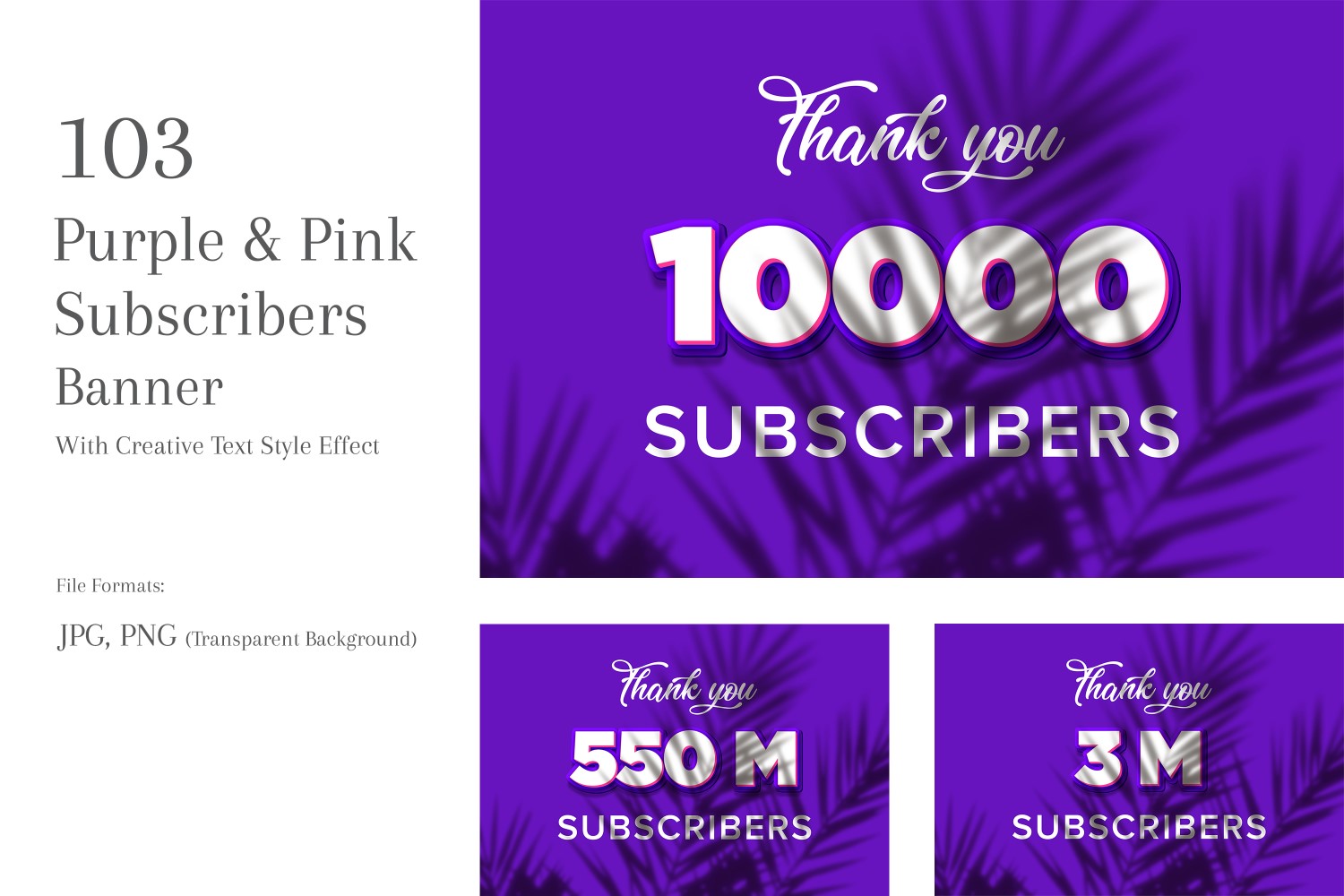 Purple and Pink Subscribers Banners Design Set 86