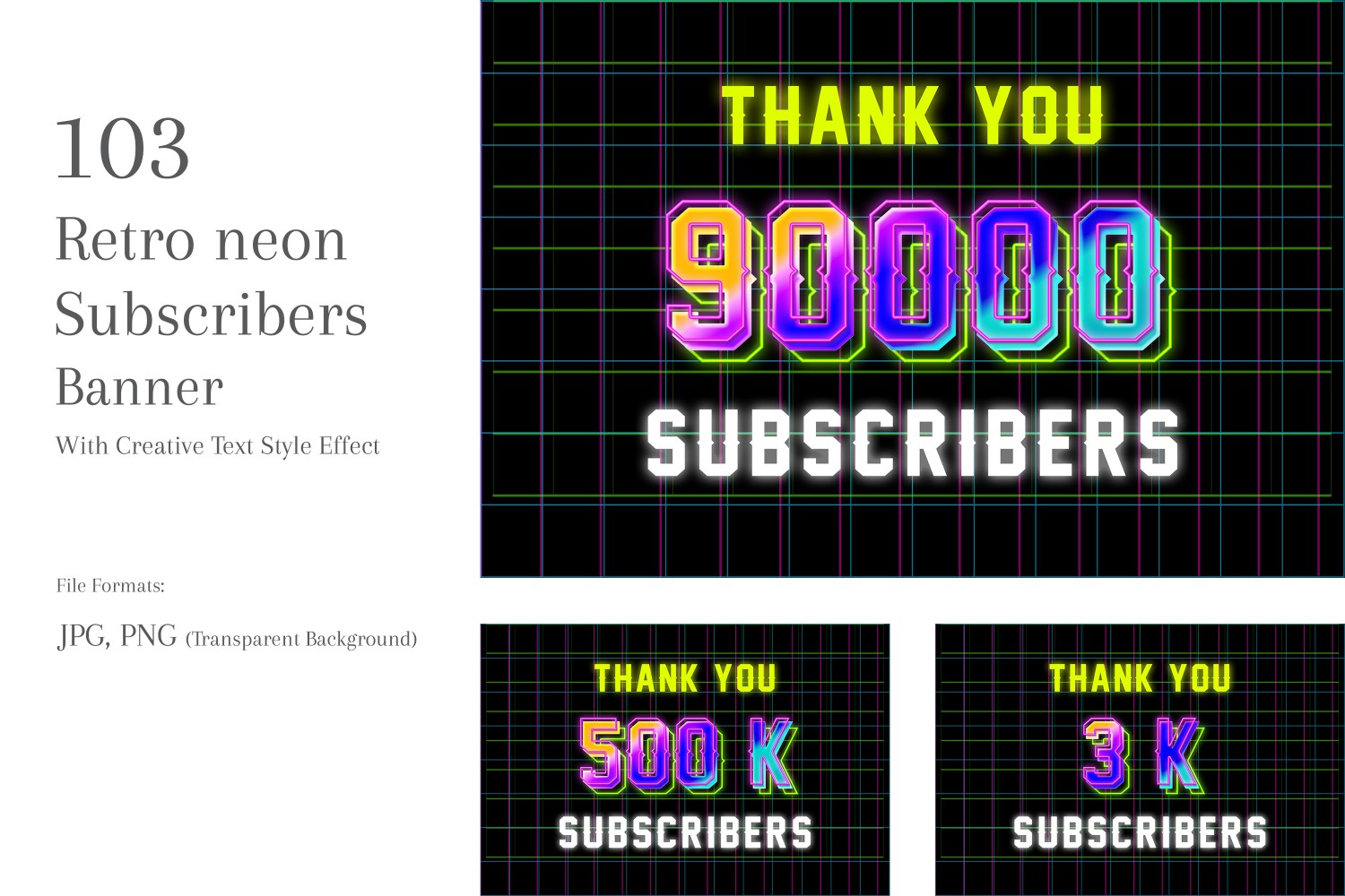 Retro neon Subscribers Banners Design Set 123