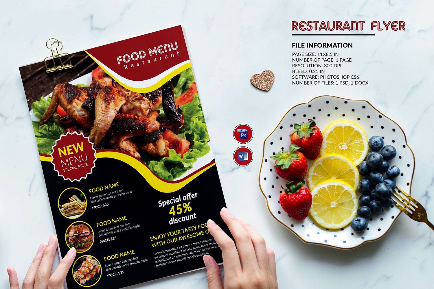 Restaurant Menu Flyer Template. Photoshop and MsWord Template