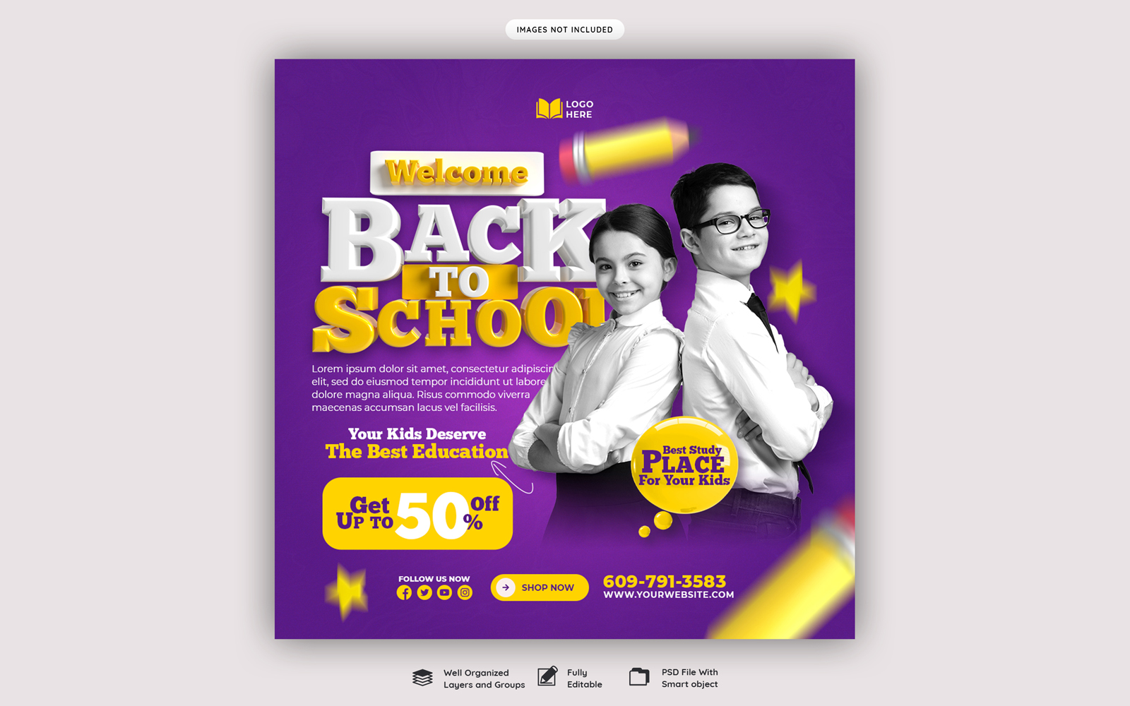Welcome Back To School Social Media Post Template Design
