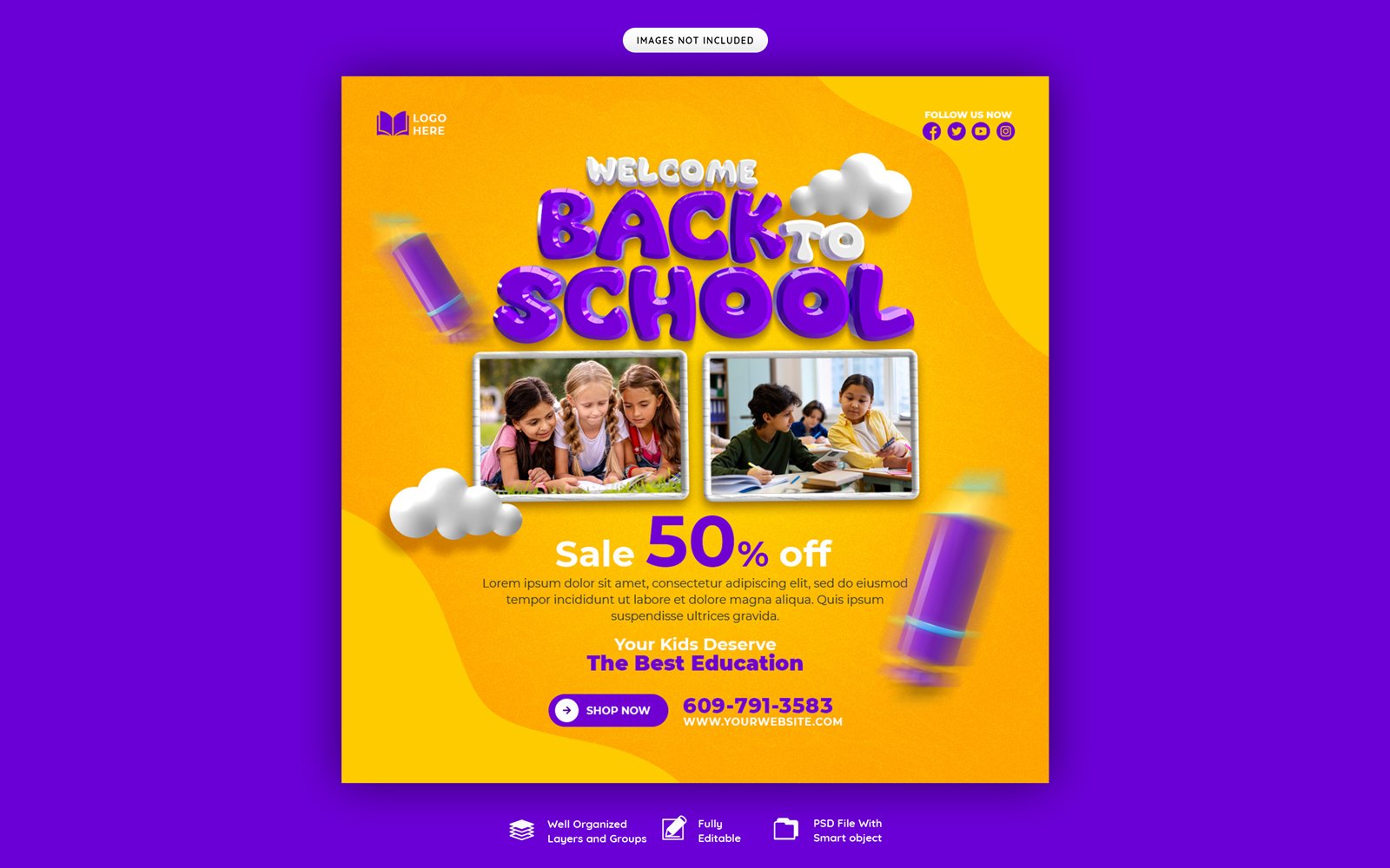 Back To School Social Media Post Template PSD Design