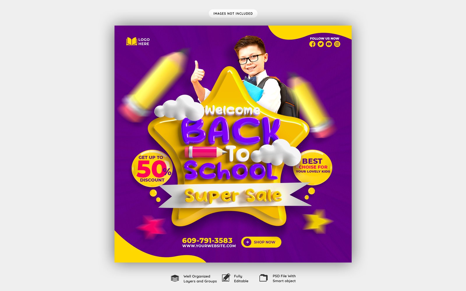 Welcome Back To School Social Media Post Templates PSD