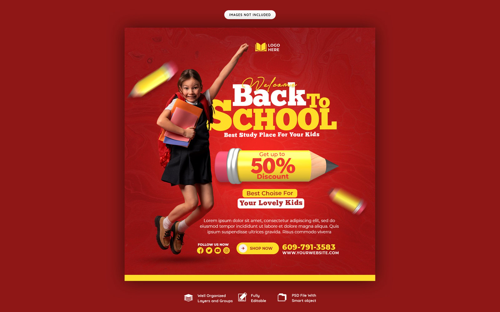 Welcome Back To School PSD Social Media Post Template