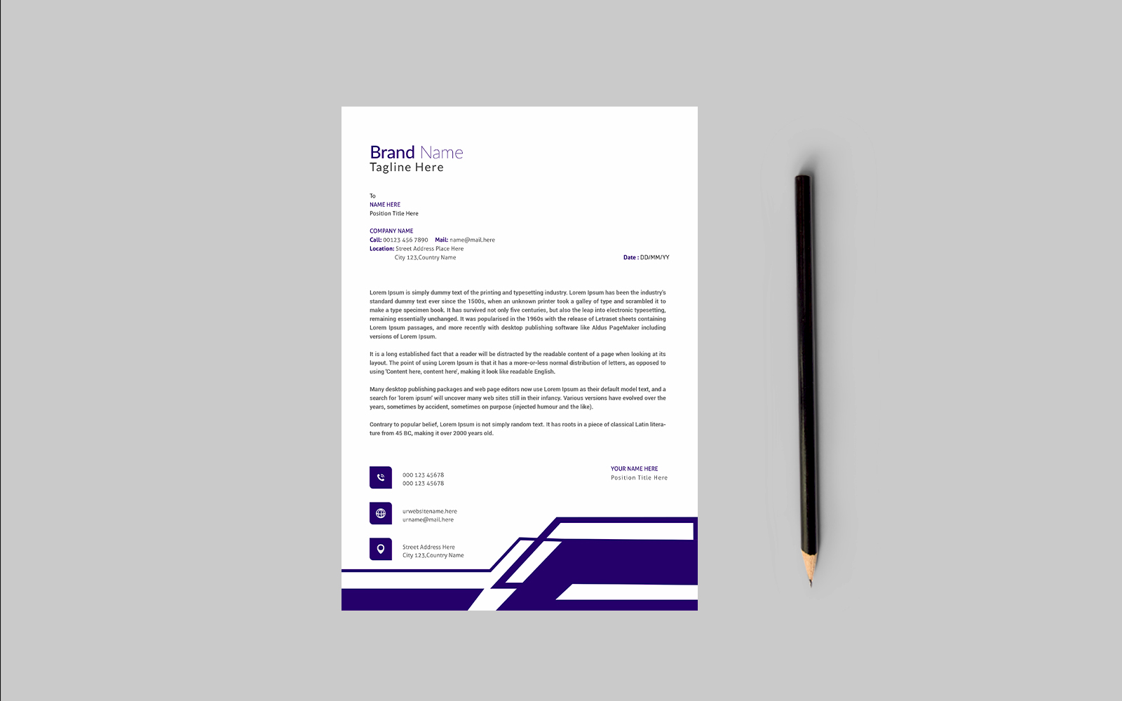 Minimalist corporate letterhead template design