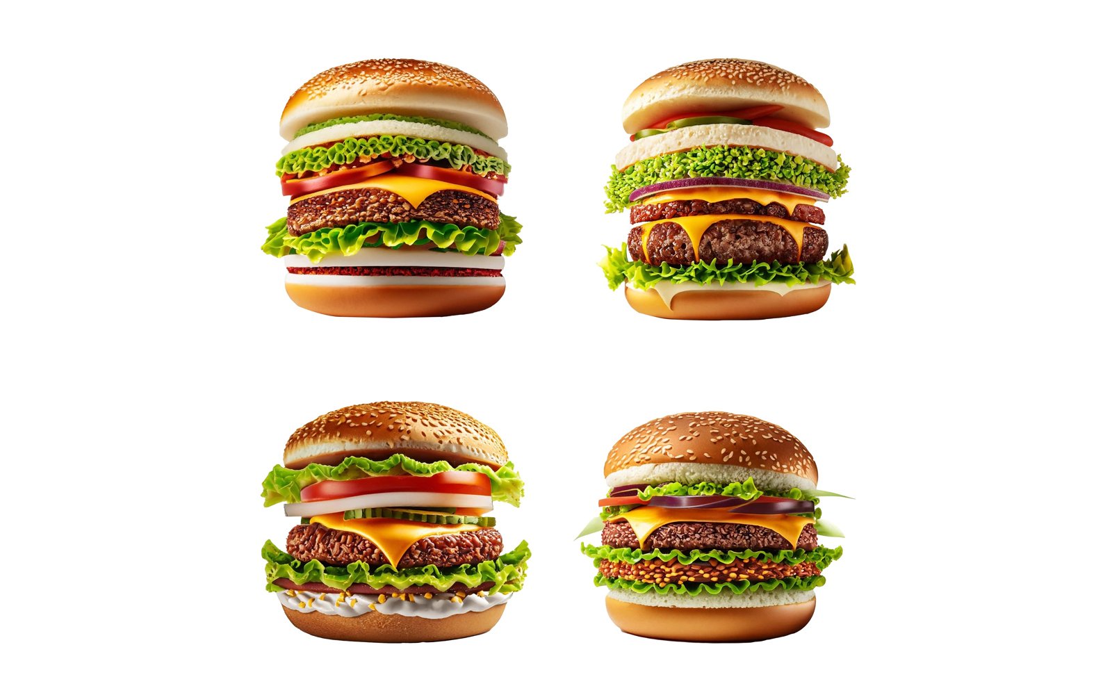 Big hamburger set isolated on white background. Realistic.