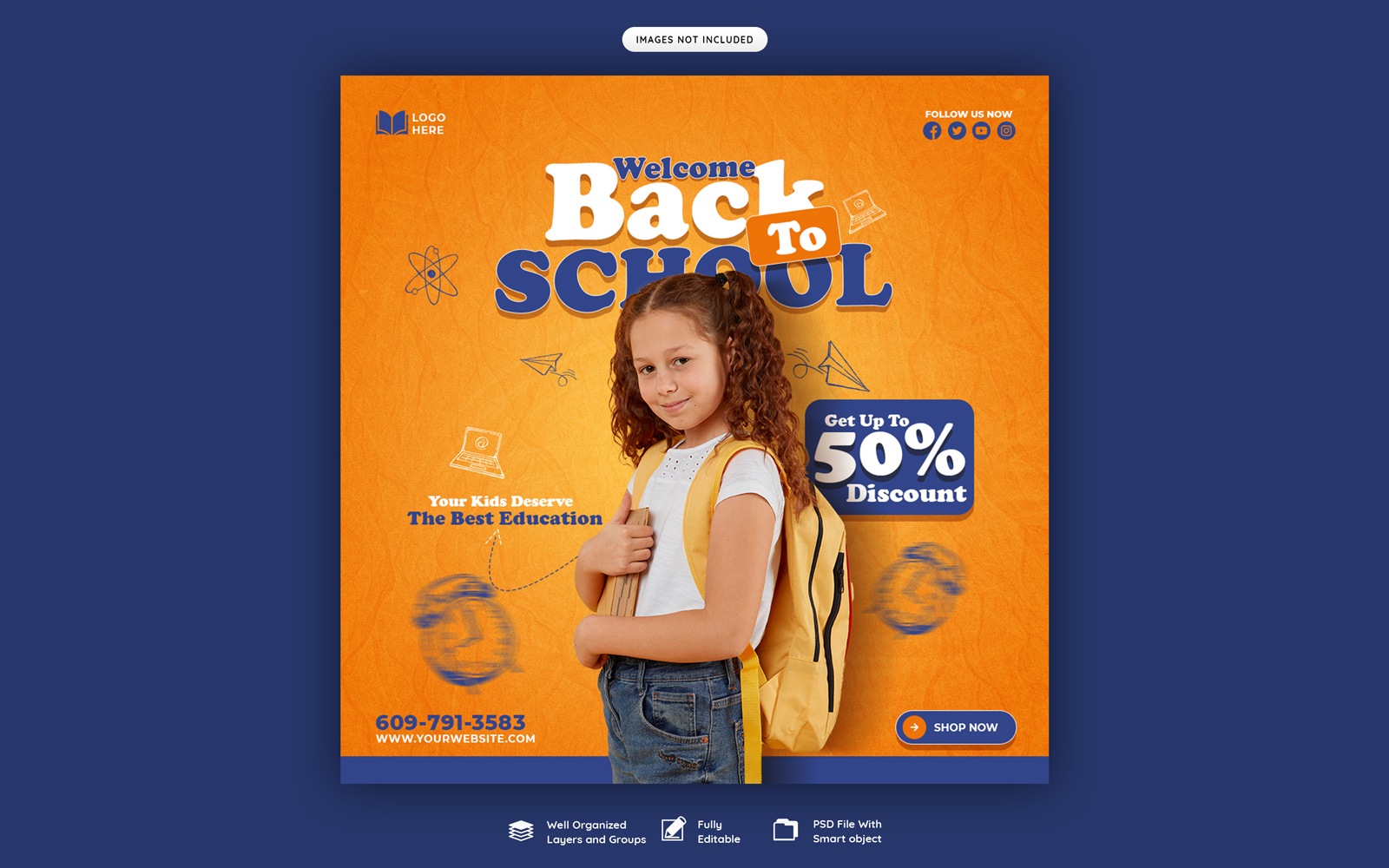 Welcome Back To School Social Media Post Templates PSD Design