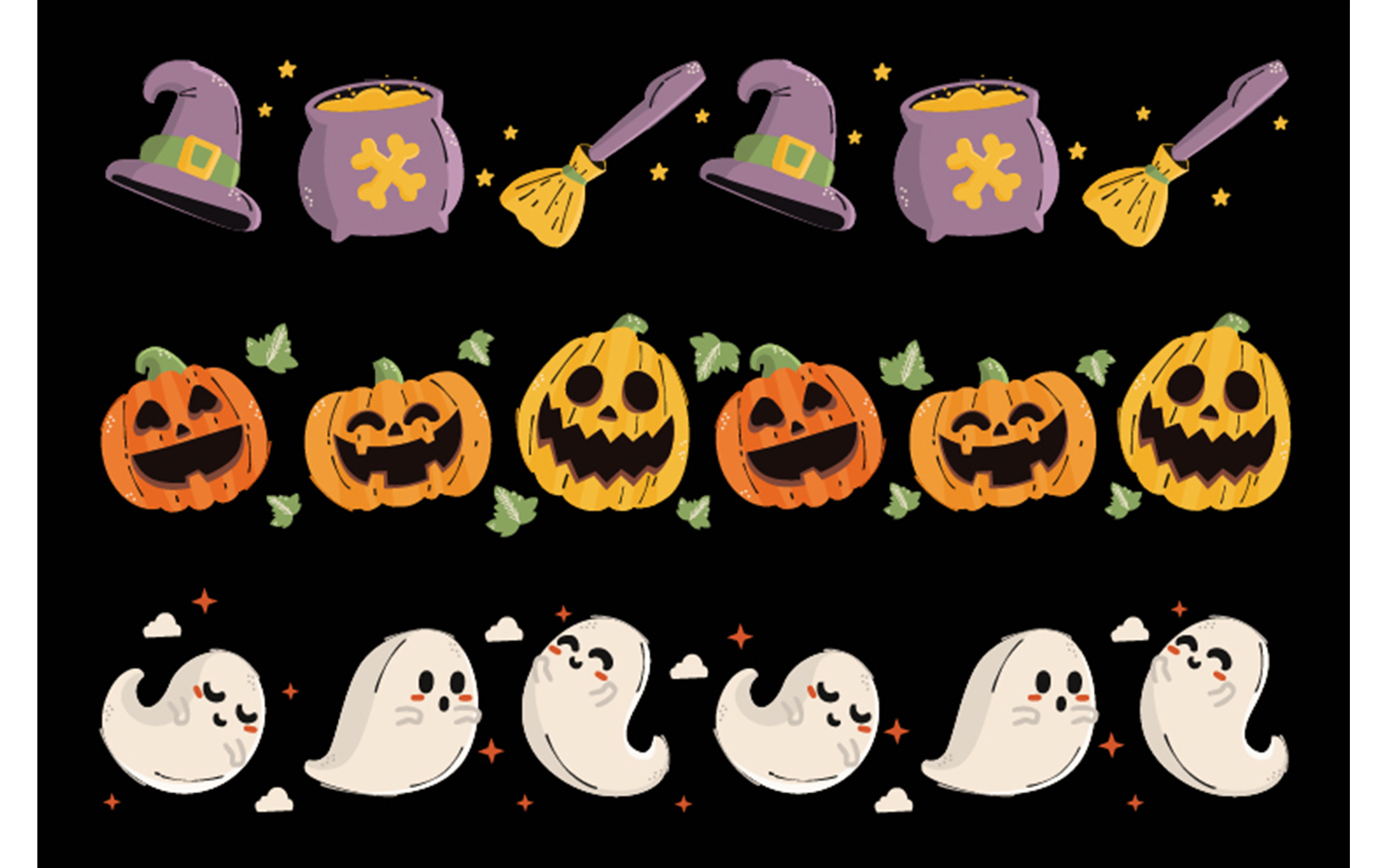 Hand Drawn Flat Halloween Borders Collection