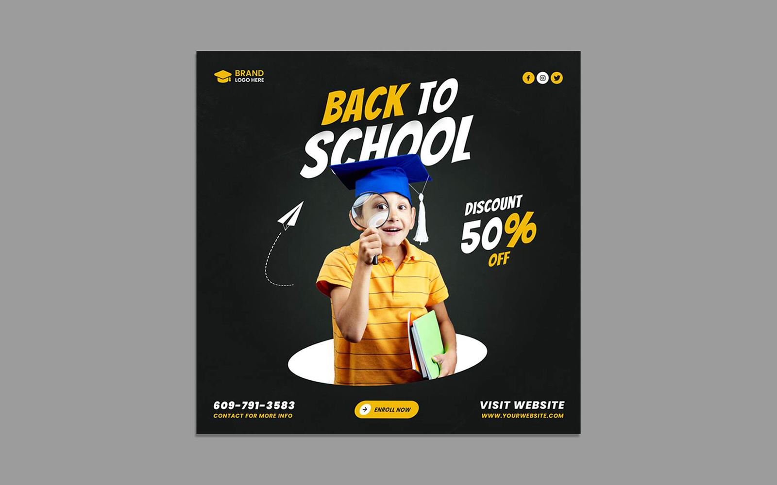 School admissions open social media banner template