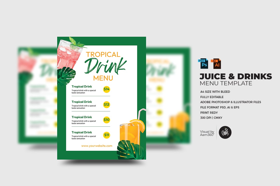 Juice & Drinks Menu Flyer Template.