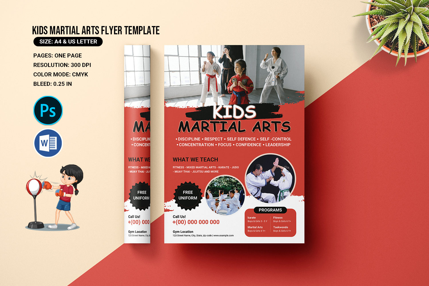 Kids Martial Arts Flyer Template. MS Word and Photoshop