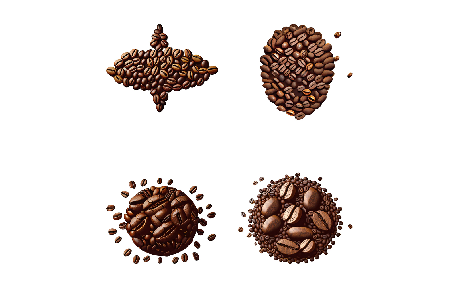 Coffee beans set isolated on white background.