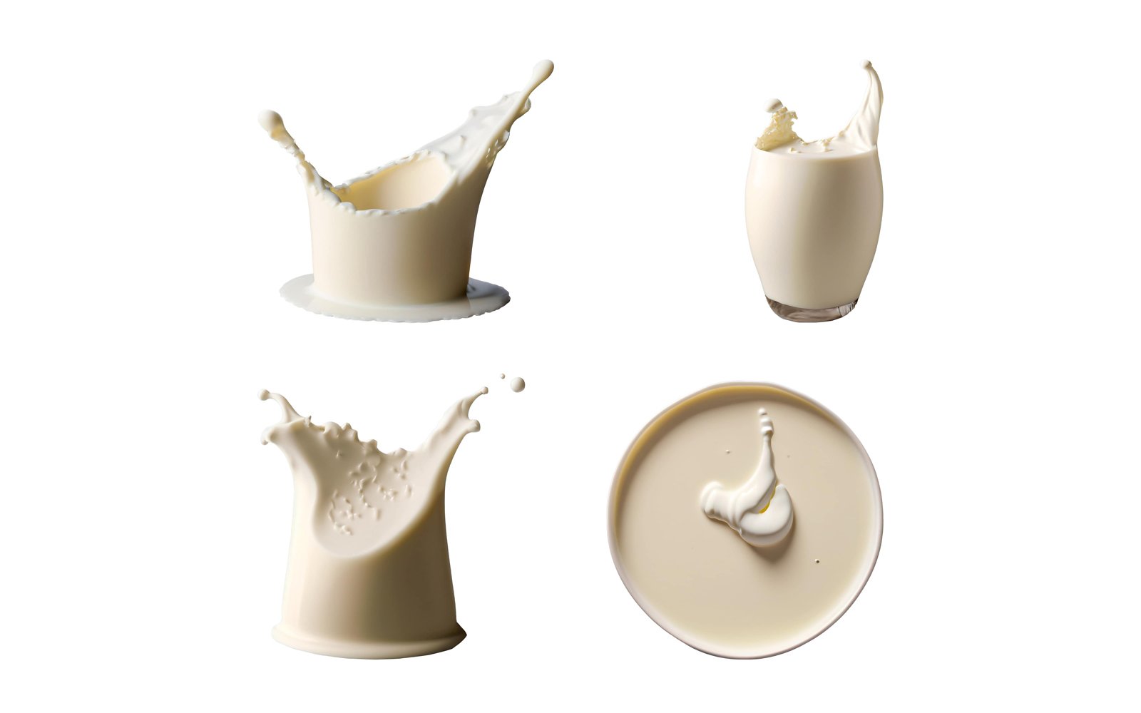 Milk splashes collection isolated on white background. 3d rendering.