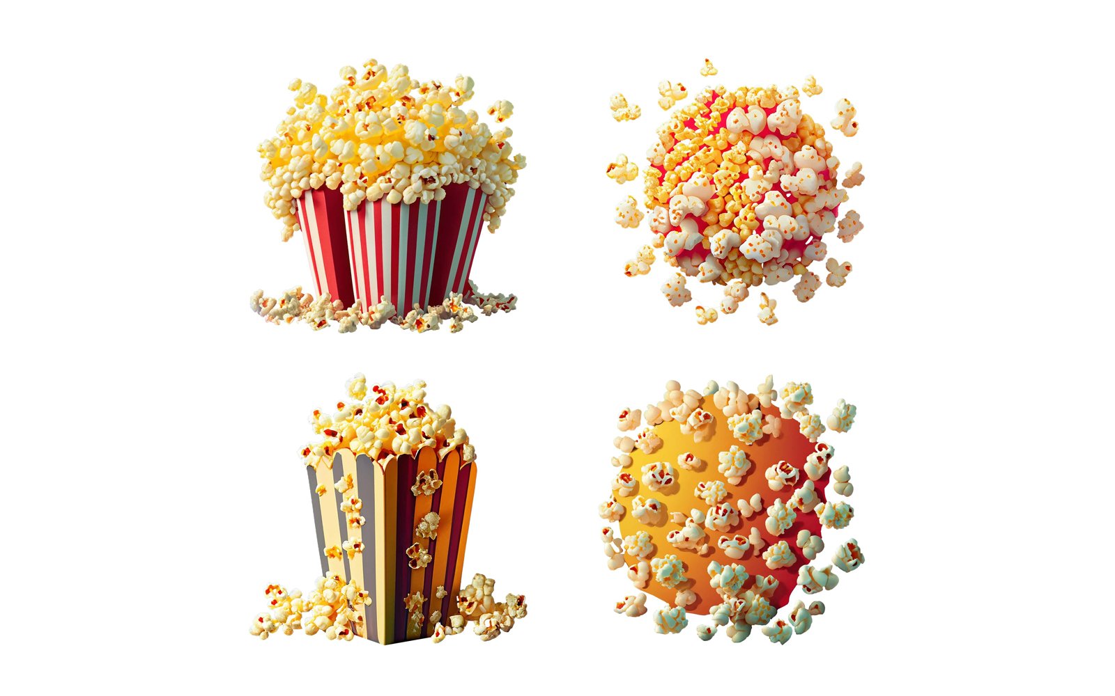 Popcorn set. 3d vector illustration isolated on white background.