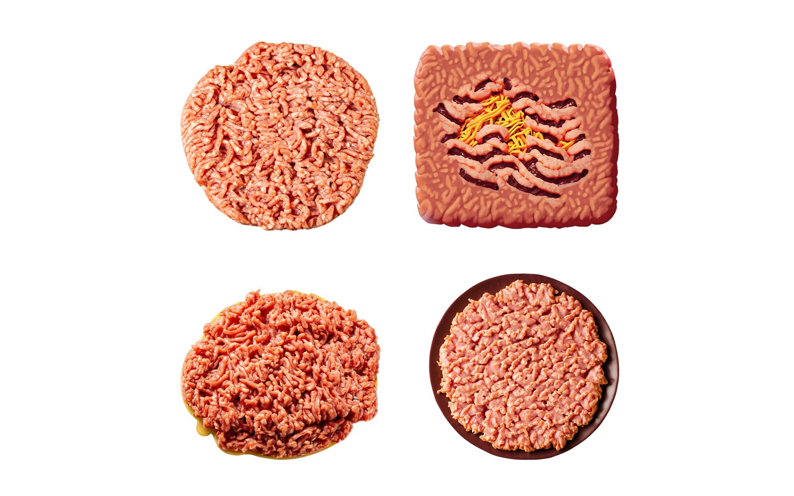 Raw minced meat in a plate isolated on white background. Top view.