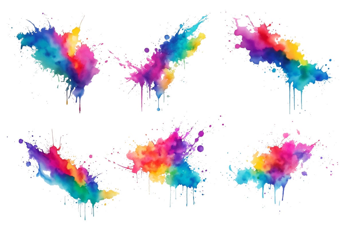 Colorful rainbow paint ink splash explosion watercolor splatter brush stroke