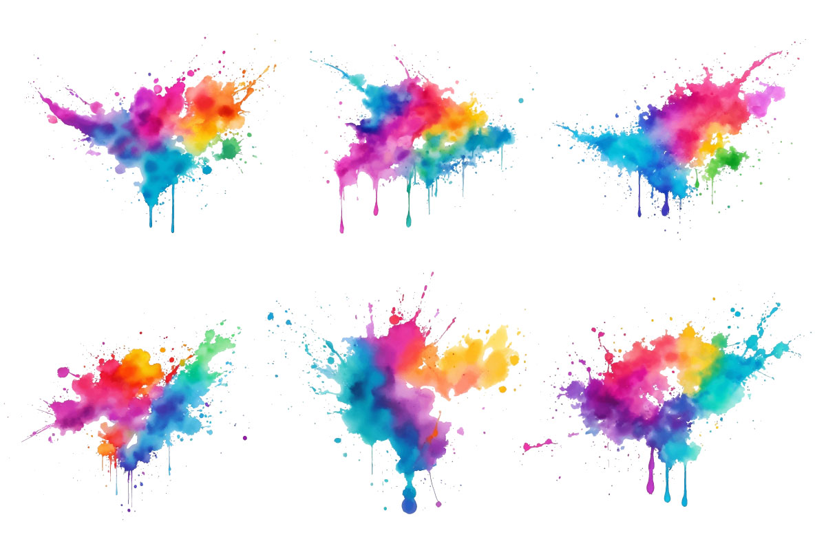 Colorful rainbow paint ink splash, watercolor splatter brush stroke