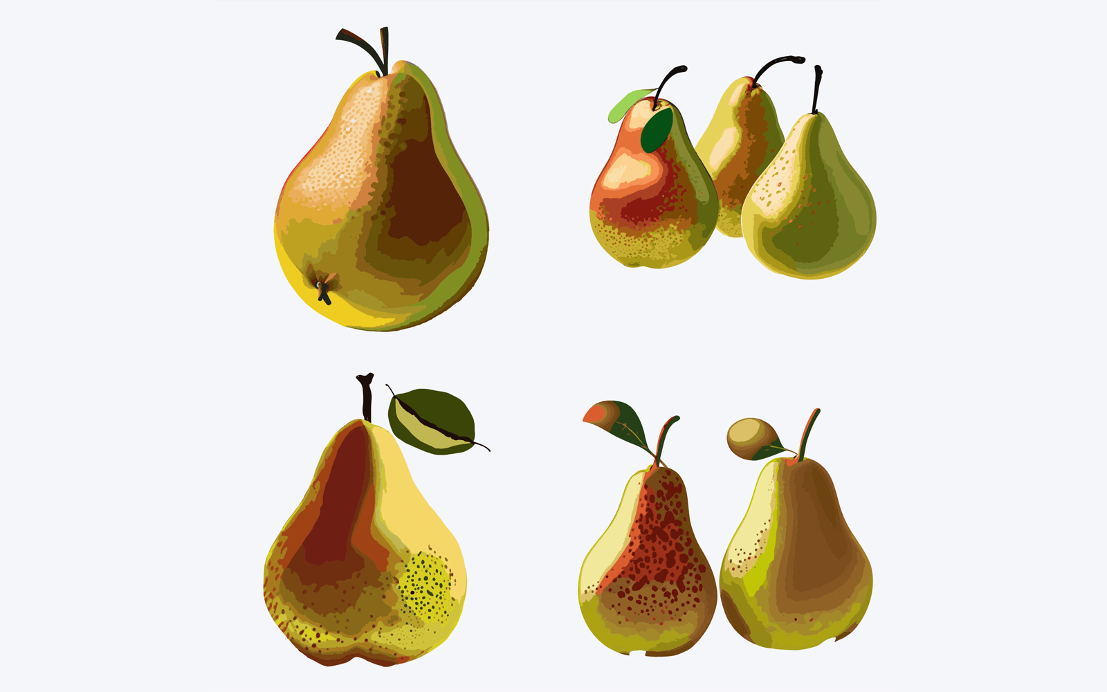 Set of ripe pears on a white background. Vector illustration.