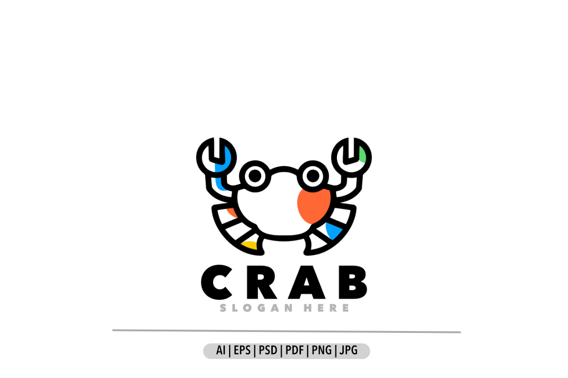 Crab line art outline logo template