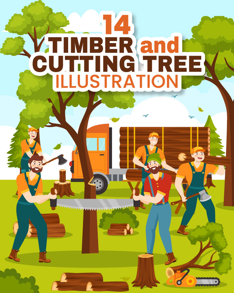 16 Chopping Timber and Cutting Tree Illustration