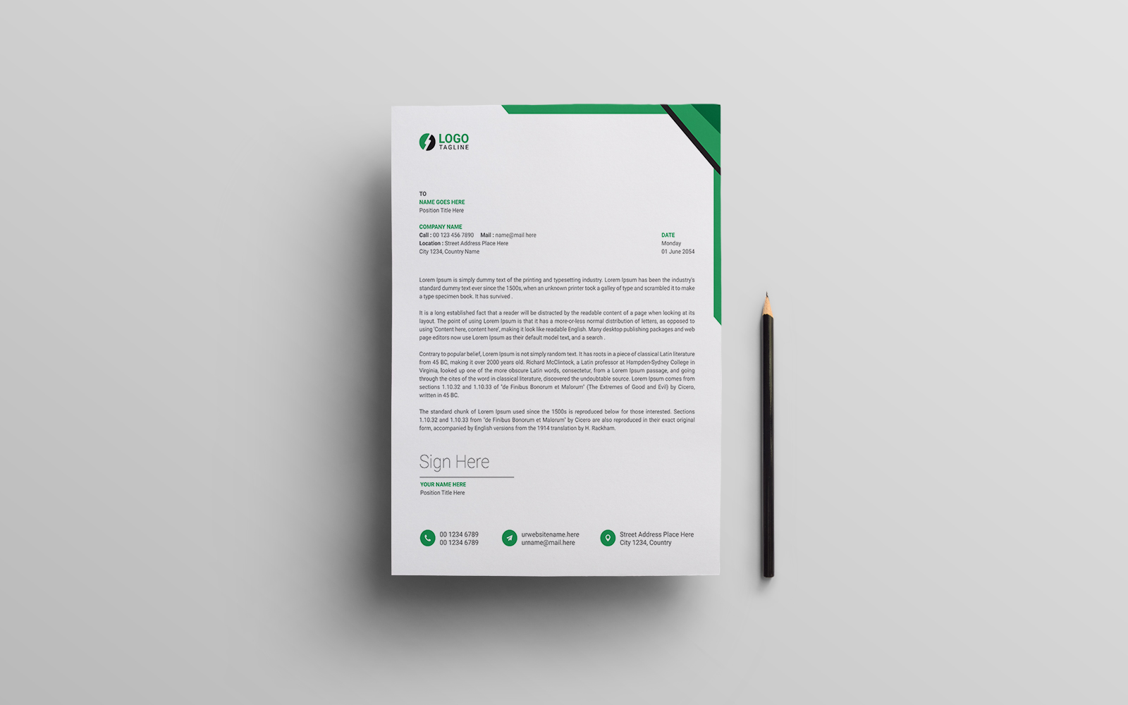 Green Letterhead Design Template