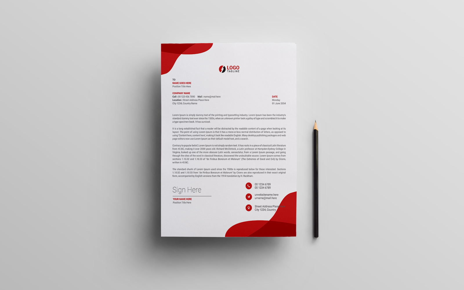 Red & Blue Letterhead Design Template