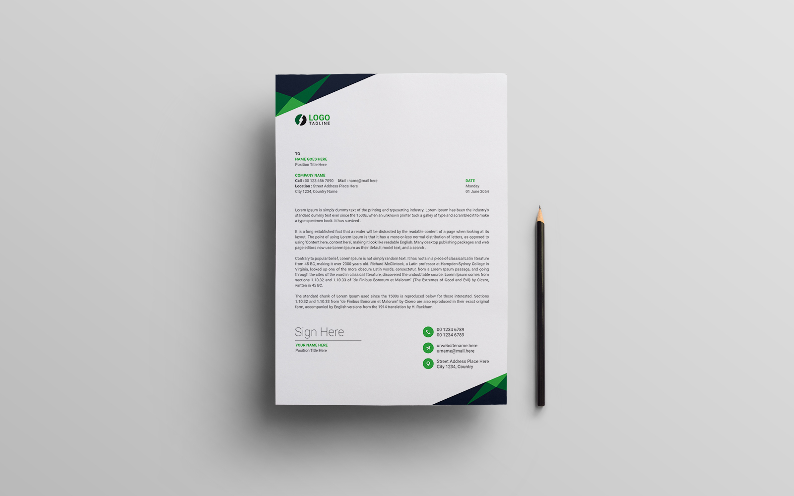 Black & Green Letterhead Design Template