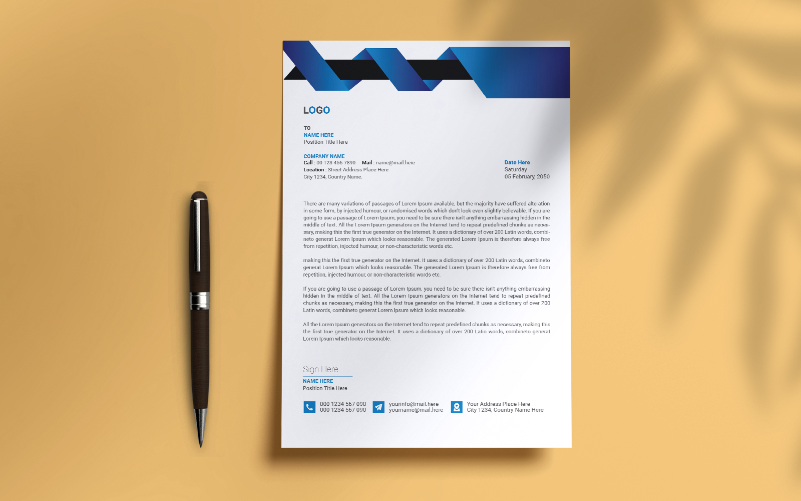 Creative Blue Letterhead Template Design