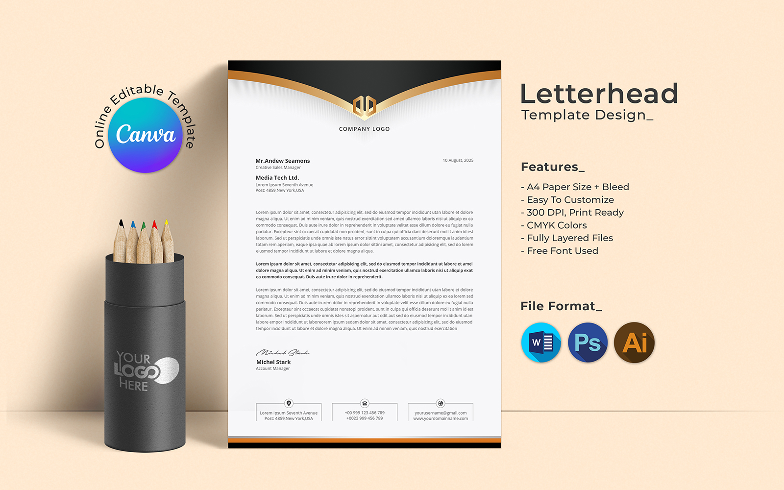 Corporate Simple Canva Letterhead Template