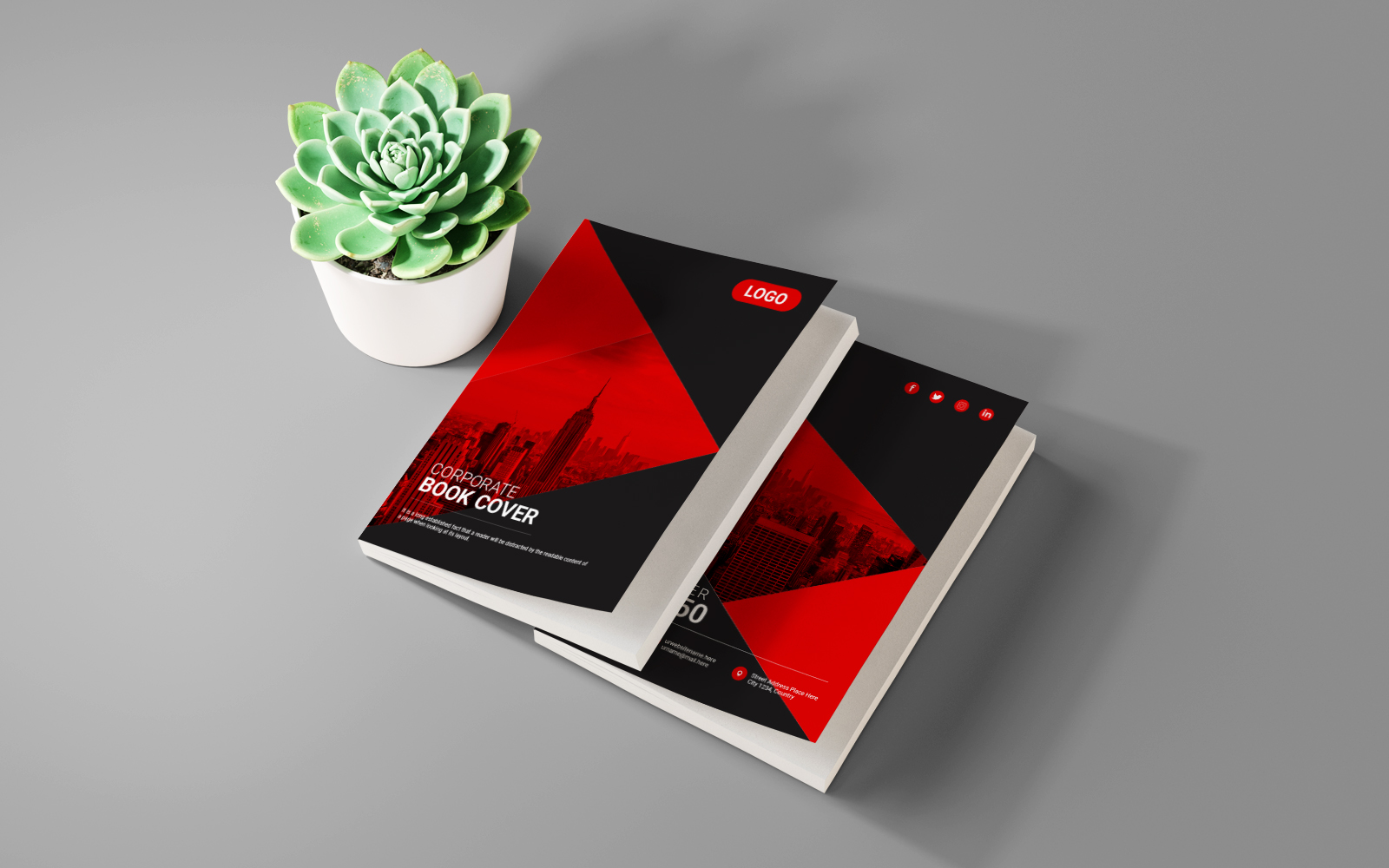 Book Cover Design Template With Black & Red Shapes