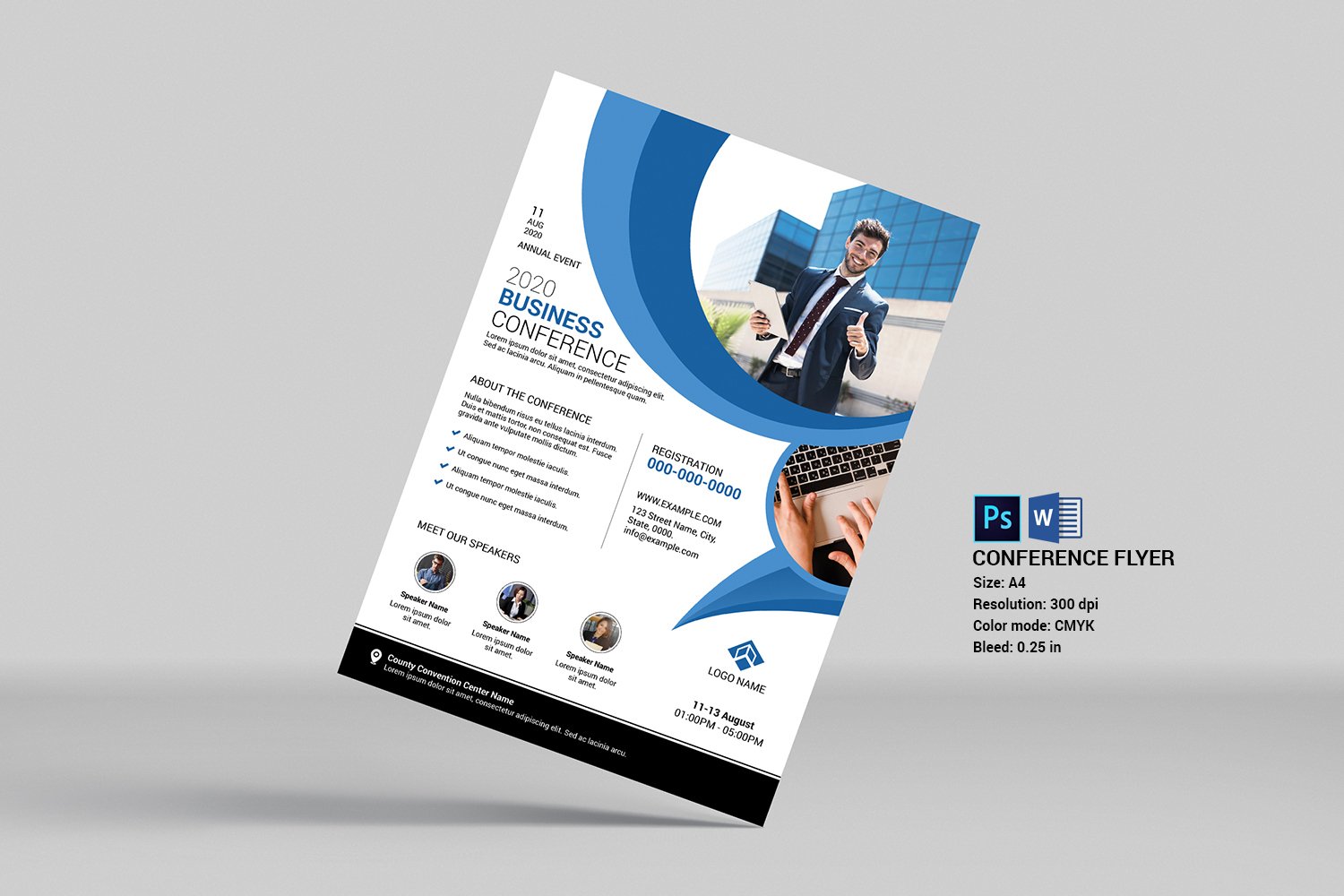 Conference Flyer Template. Word , Psd and Canva