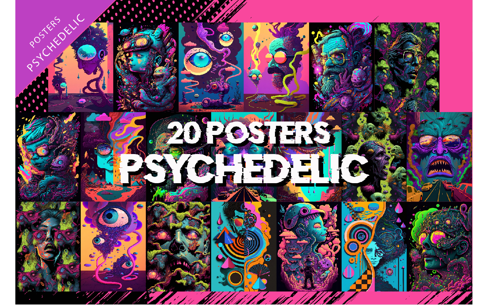 Psychedelic poster set.  Art