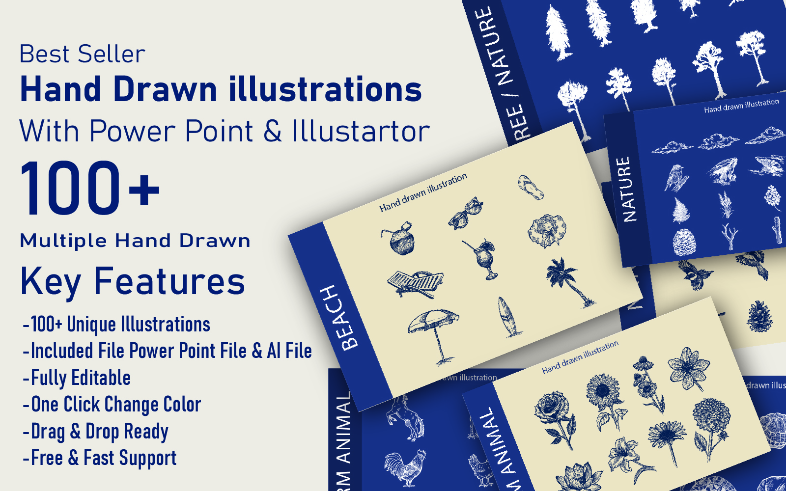 100+ Hand Drawn Illustrations Vector