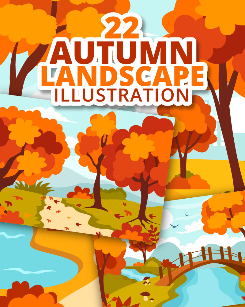 22 Autumn Landscape Blue Background Illustration