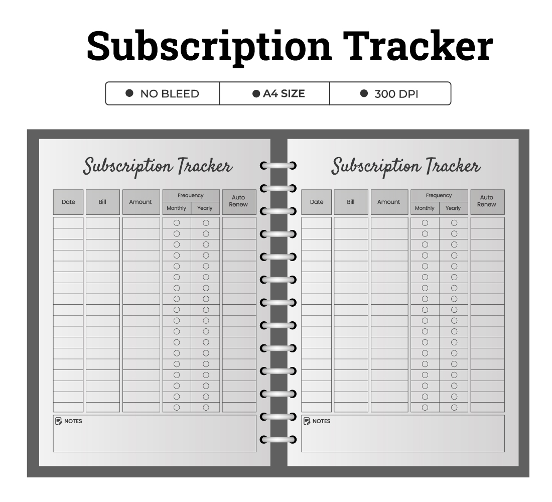 Subscription Tracker Printable Monthly Membership Checklist