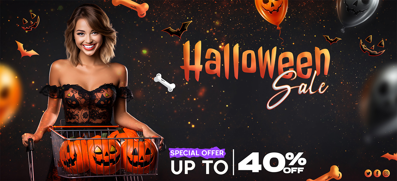 PSD Facebook cover and web banner template for Halloween sale