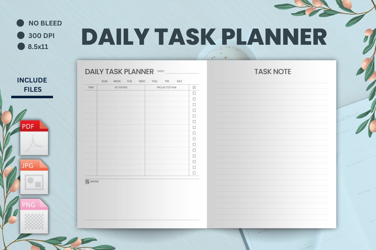 daily task planner – KDP Interior. Printable Daily Office Planner, Work Day Productivity Planner